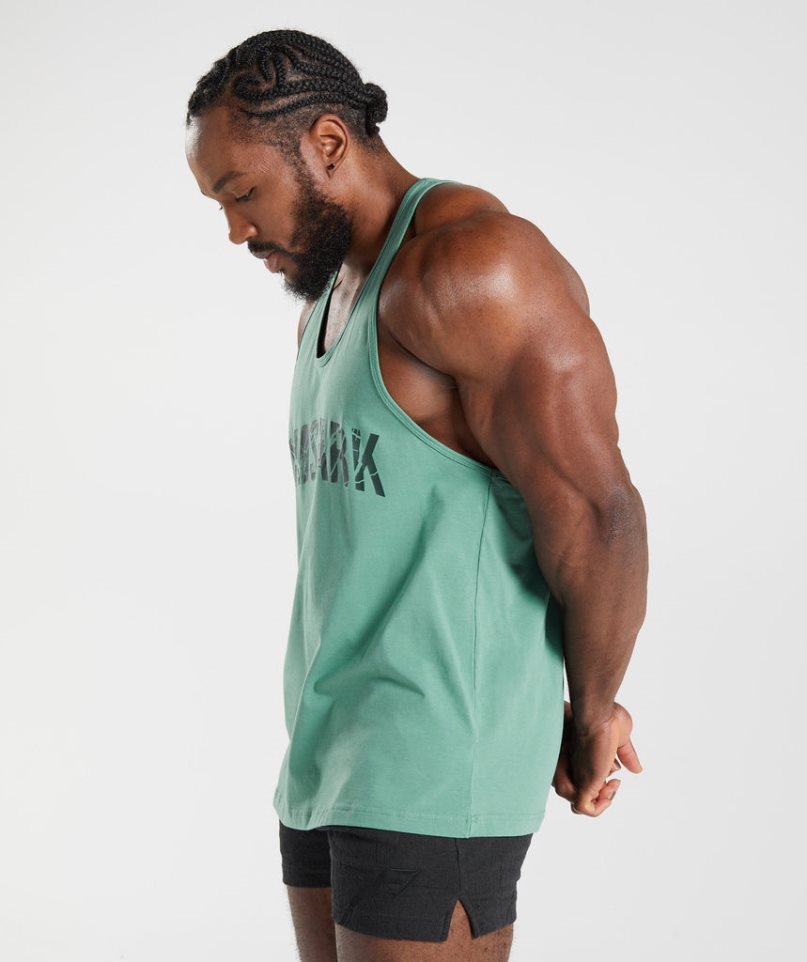 Men's Gymshark Power Stringer Tanks Green | CA AD05N6